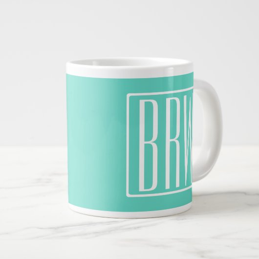 はっきりした3モダンイニシャルモノグラム |アクアの白 ジャンボコーヒーマグカップ (正面右)