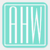 はっきりした3モダンイニシャルモノグラム |アクアの白 スクエアシール (正面)