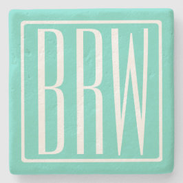 はっきりした3モダンイニシャルモノグラム |アクアの白 ストーンコースター