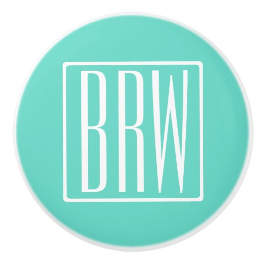 はっきりした3モダンイニシャルモノグラム |アクアの白 セラミックノブ (正面)