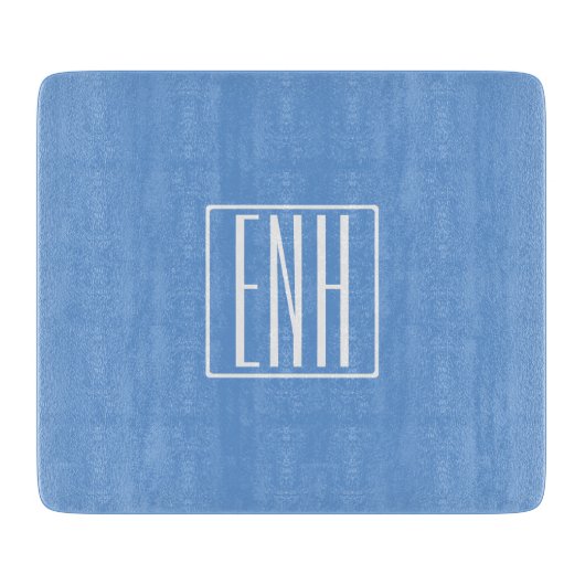 はっきりした3モダンイニシャルモノグラム |ソフトブルー カッティングボード (正面)