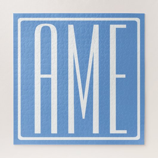 はっきりした3モダンイニシャルモノグラム |ソフトブルー ジグソーパズル (縦)