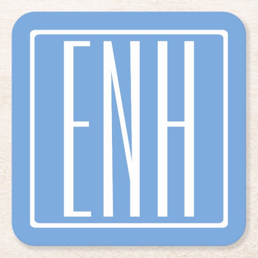はっきりした3モダンイニシャルモノグラム |ソフトブルー スクエアペーパーコースター (正面)