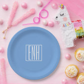 はっきりした3モダンイニシャルモノグラム |ソフトブルー ペーパープレート (パーティー)