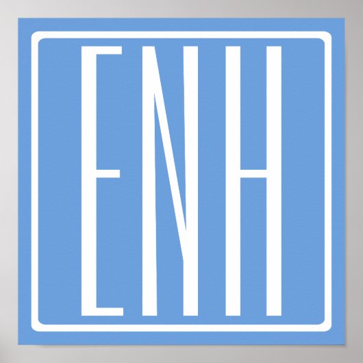 はっきりした3モダンイニシャルモノグラム |ソフトブルー ポスター (正面)