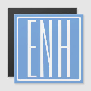 はっきりした3モダンイニシャルモノグラム  ソフトブルー マグネット招待状