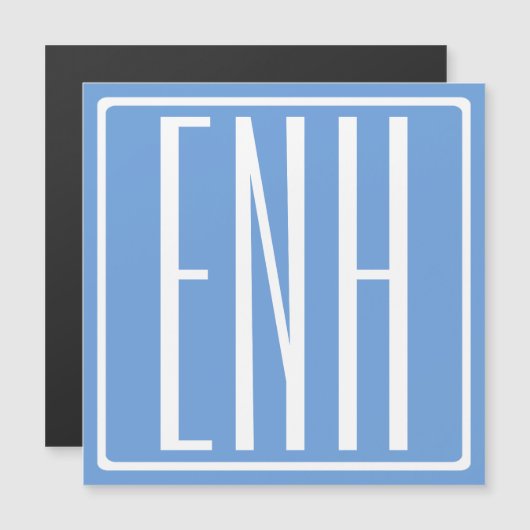 はっきりした3モダンイニシャルモノグラム |ソフトブルー マグネット招待状 (正面/裏面)