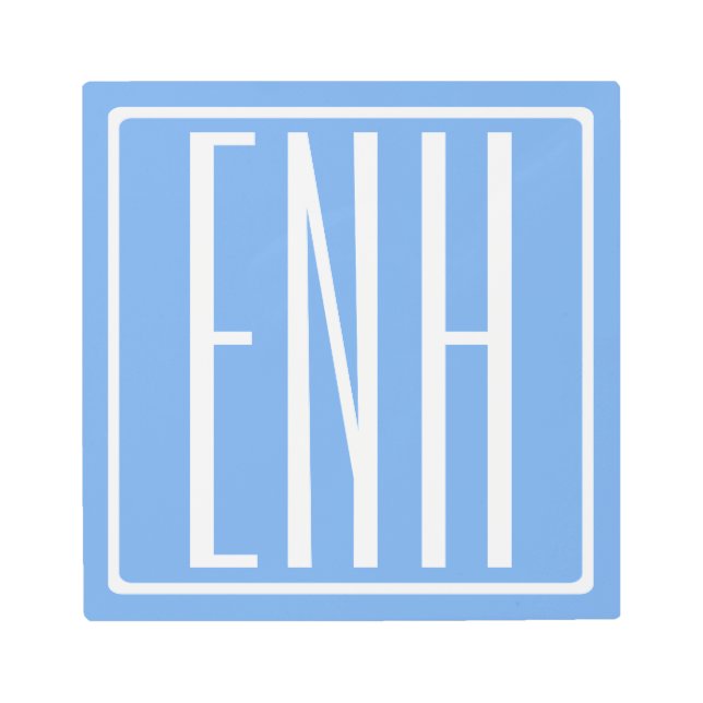 はっきりした3モダンイニシャルモノグラム |ソフトブルー メタルプリント (正面)