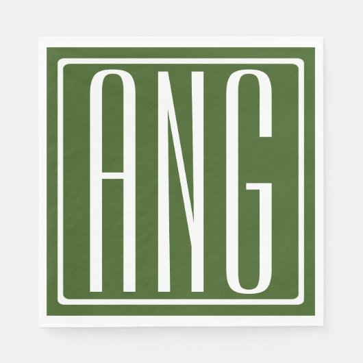 はっきりした3モダンイニシャルモノグラム |森の緑 スタンダードランチョンナプキン (正面)