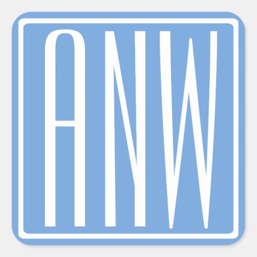 はっきりした3モダンイニシャルモノグラム |白とスカイブルー スクエアシール (正面)