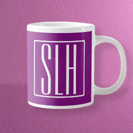 はっきりした3モダンイニシャルモノグラム |白と紫 ジャンボコーヒーマグカップ