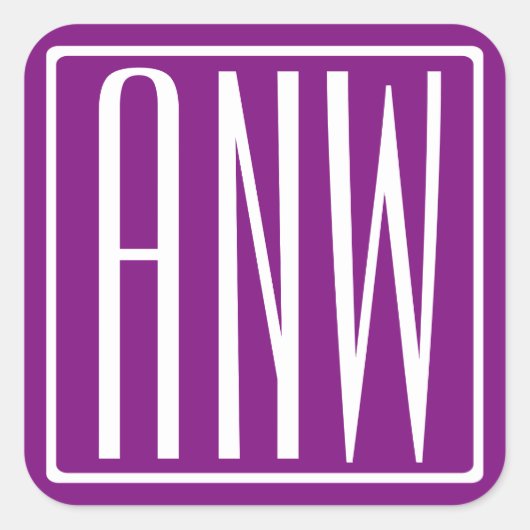 はっきりした3モダンイニシャルモノグラム |白と紫 スクエアシール (正面)