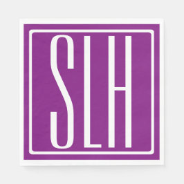 はっきりした3モダンイニシャルモノグラム |白と紫 スタンダードランチョンナプキン