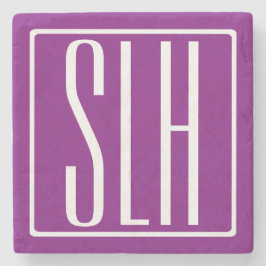 はっきりした3モダンイニシャルモノグラム |白と紫 ストーンコースター