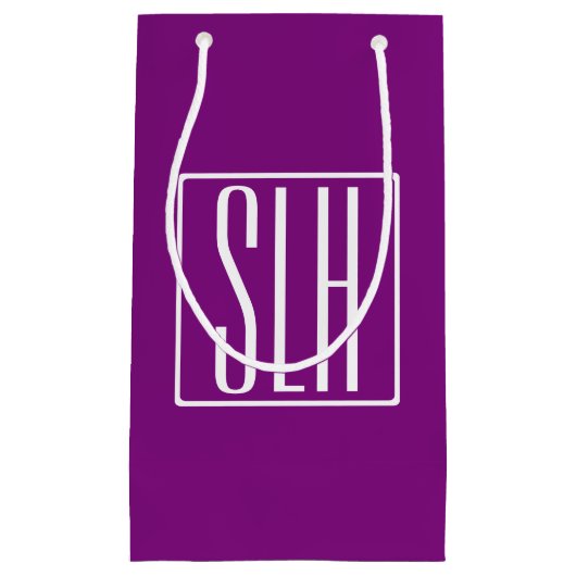 はっきりした3モダンイニシャルモノグラム |白と紫 スモールペーパーバッグ (正面)