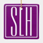 はっきりした3モダンイニシャルモノグラム |白と紫 セラミックオーナメント (裏面)