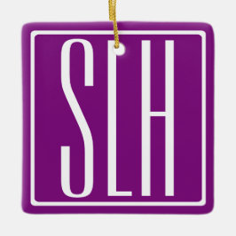 はっきりした3モダンイニシャルモノグラム |白と紫 セラミックオーナメント