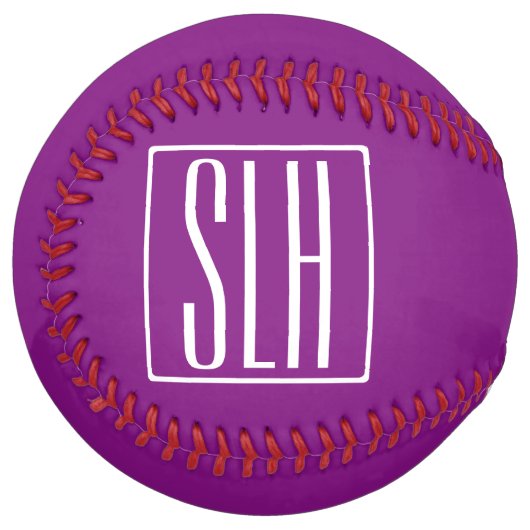 はっきりした3モダンイニシャルモノグラム |白と紫 ソフトボール (正面左)