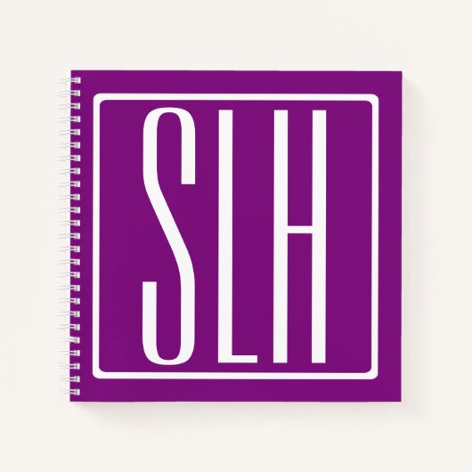 はっきりした3モダンイニシャルモノグラム |白と紫 ノートブック (正面)