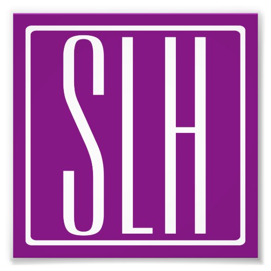 はっきりした3モダンイニシャルモノグラム |白と紫 フォトプリント            (正面)