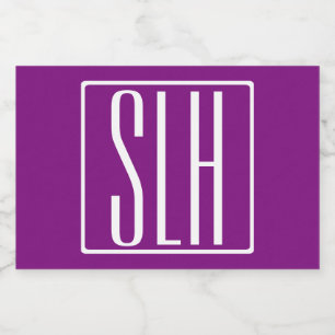 はっきりした3モダンイニシャルモノグラム  白と紫 フードラベル