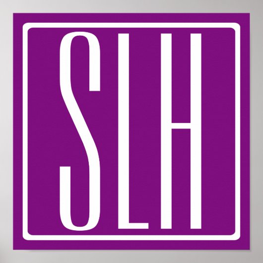 はっきりした3モダンイニシャルモノグラム |白と紫 ポスター (正面)