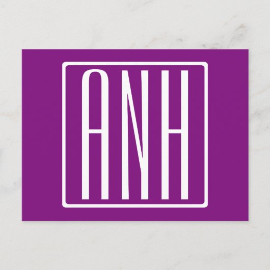 はっきりした3モダンイニシャルモノグラム |白と紫 ポストカード (正面)