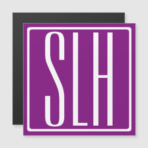 はっきりした3モダンイニシャルモノグラム  白と紫 マグネット招待状