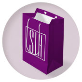 はっきりした3モダンイニシャルモノグラム |白と紫 ミディアムペーパーバッグ