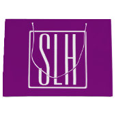 はっきりした3モダンイニシャルモノグラム |白と紫 ラージペーパーバッグ (正面)