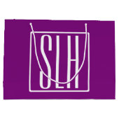 はっきりした3モダンイニシャルモノグラム |白と紫 ラージペーパーバッグ (裏面)