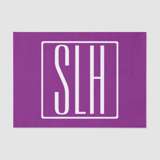 はっきりした3モダンイニシャルモノグラム |白と紫 薄葉紙 (正面)