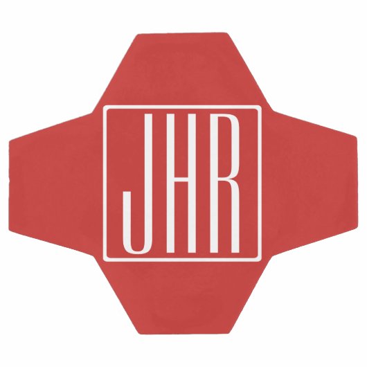 はっきりした3モダンイニシャルモノグラム |赤の上に白 サッカーボール (フラット)