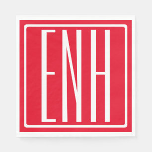 はっきりした3モダンイニシャルモノグラム  赤（またはdiy） スタンダードランチョンナプキン