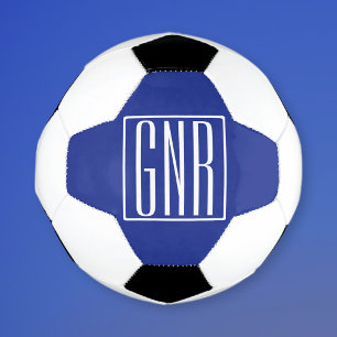 はっきりした3モダンイニシャルモノグラム 青の白 サッカーボール