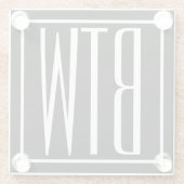 はっきりした3モダンイニシャルモノグラム |黒の上に白 ガラスコースター (裏面)