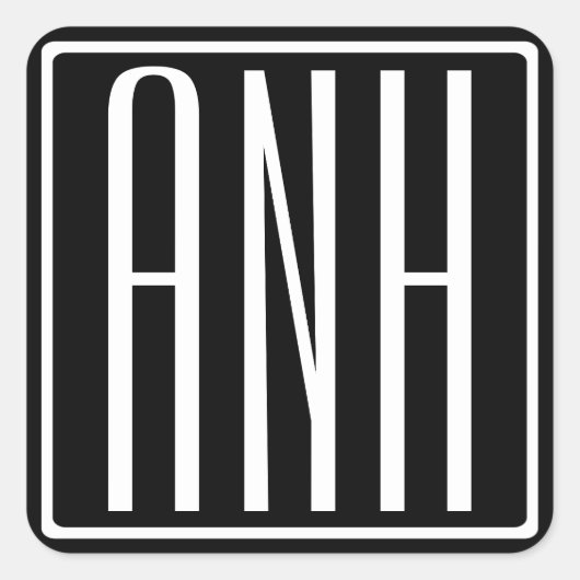 はっきりした3モダンイニシャルモノグラム |黒の上に白 スクエアシール (正面)