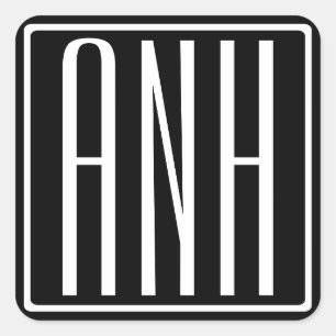 はっきりした3モダンイニシャルモノグラム  黒の上に白 スクエアシール