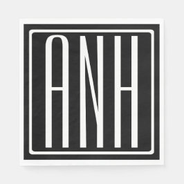 はっきりした3モダンイニシャルモノグラム |黒の上に白 スタンダードランチョンナプキン