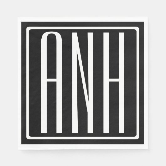 はっきりした3モダンイニシャルモノグラム |黒の上に白 スタンダードランチョンナプキン (正面)