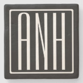 はっきりした3モダンイニシャルモノグラム |黒の上に白 ストーンコースター (正面)