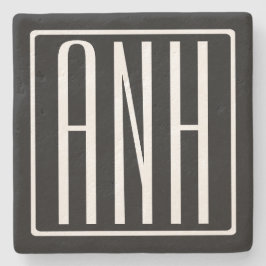 はっきりした3モダンイニシャルモノグラム |黒の上に白 ストーンコースター