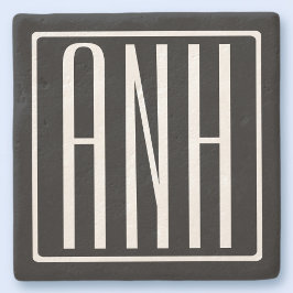 はっきりした3モダンイニシャルモノグラム |黒の上に白 ストーンコースター