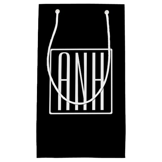 はっきりした3モダンイニシャルモノグラム |黒の上に白 スモールペーパーバッグ (正面)