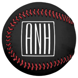 はっきりした3モダンイニシャルモノグラム  黒の上に白 ソフトボール