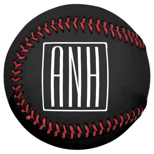 はっきりした3モダンイニシャルモノグラム |黒の上に白 ソフトボール (正面左)