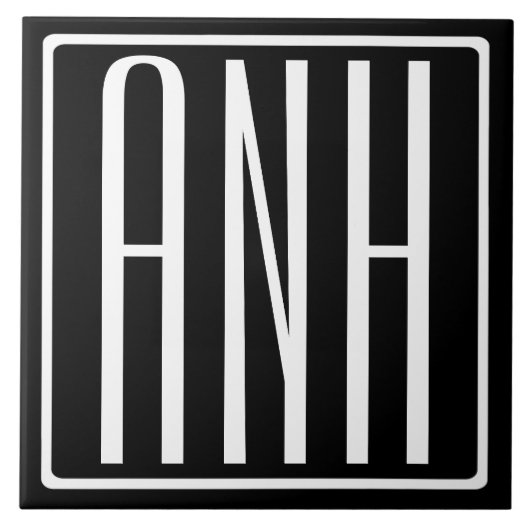 はっきりした3モダンイニシャルモノグラム |黒の上に白 タイル (正面)