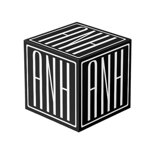 はっきりした3モダンイニシャルモノグラム |黒の上に白 フォトキューブ (正面アングル)