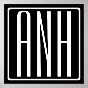 はっきりした3モダンイニシャルモノグラム  黒の上に白 ポスター