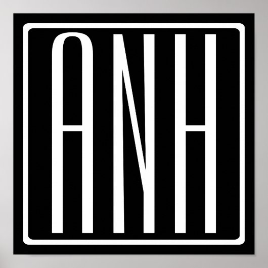 はっきりした3モダンイニシャルモノグラム |黒の上に白 ポスター (正面)